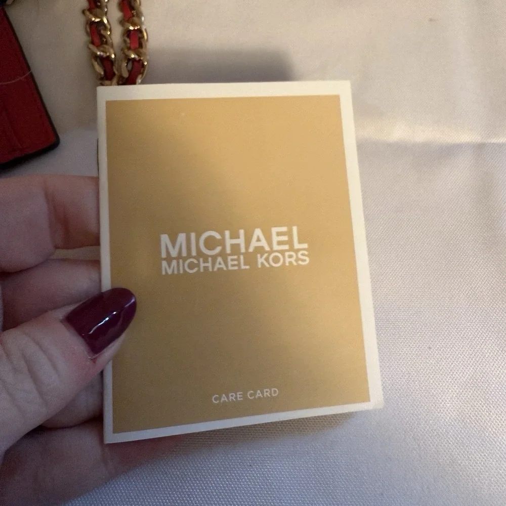 Michael Kors Crimson Red Jet Set Charm Small Leather ID Chain Card Holder $128